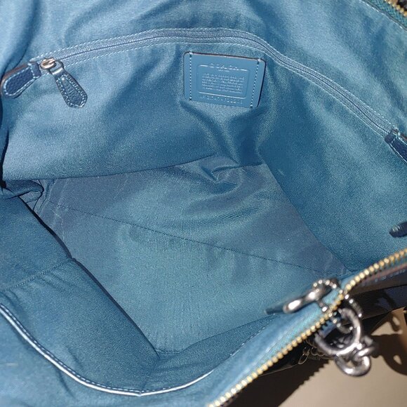 Coach Ava Chain Leather Shoulder Bag Wallet Set Metallic Teal Turquoise Nickle - Picture 7 of 15